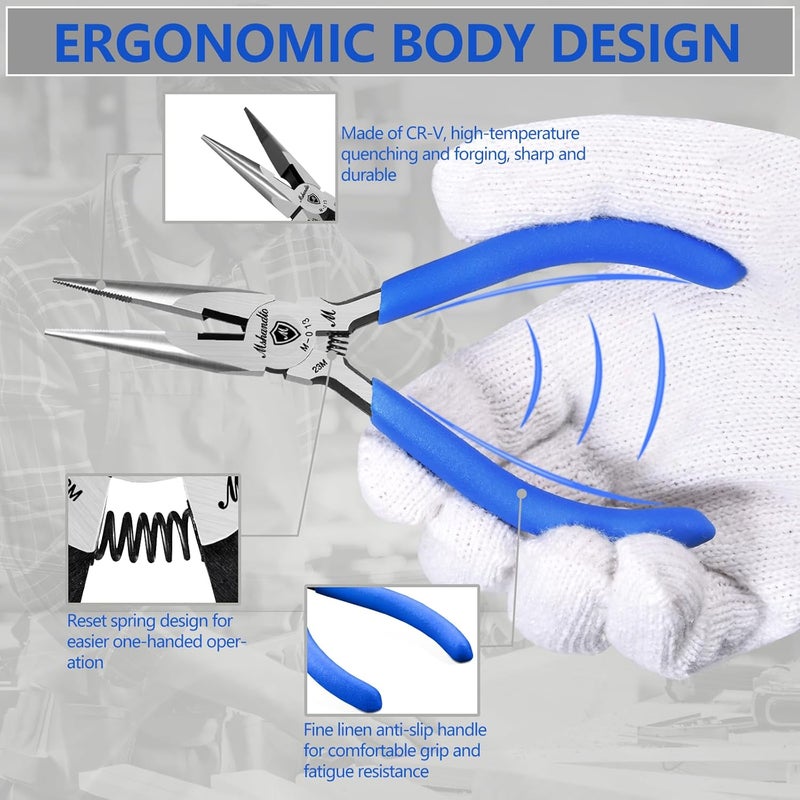 mshandto Needle Nose Pliers, Long Nose Pliers for Wire Bending, High Carbon Steel Needle Nose Plier, Serrated Jaw Pliers for Jewelry Making Electronics Repair Object Grasping Craft Making - Image 3